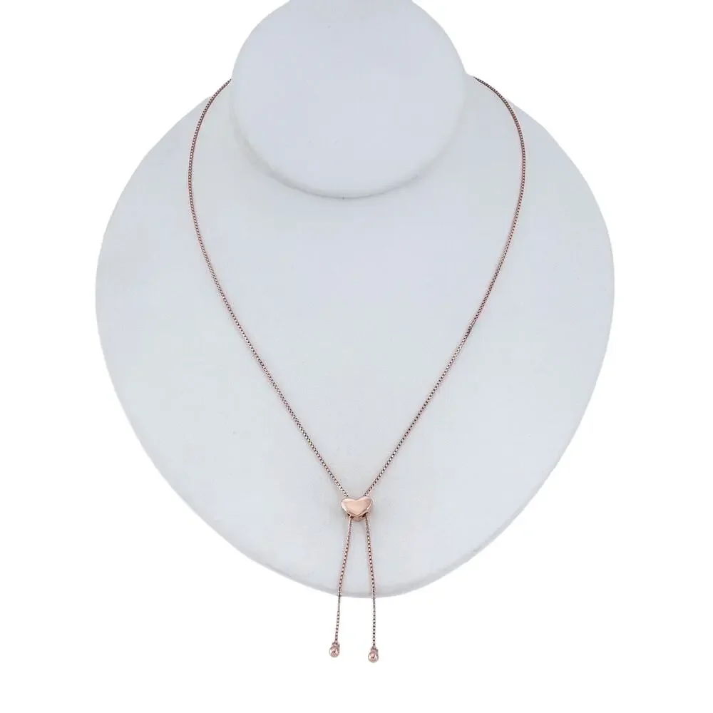 Vintage Sterling Silver 925 Rose Gold-Tone Heart Lariat Necklace up to 23